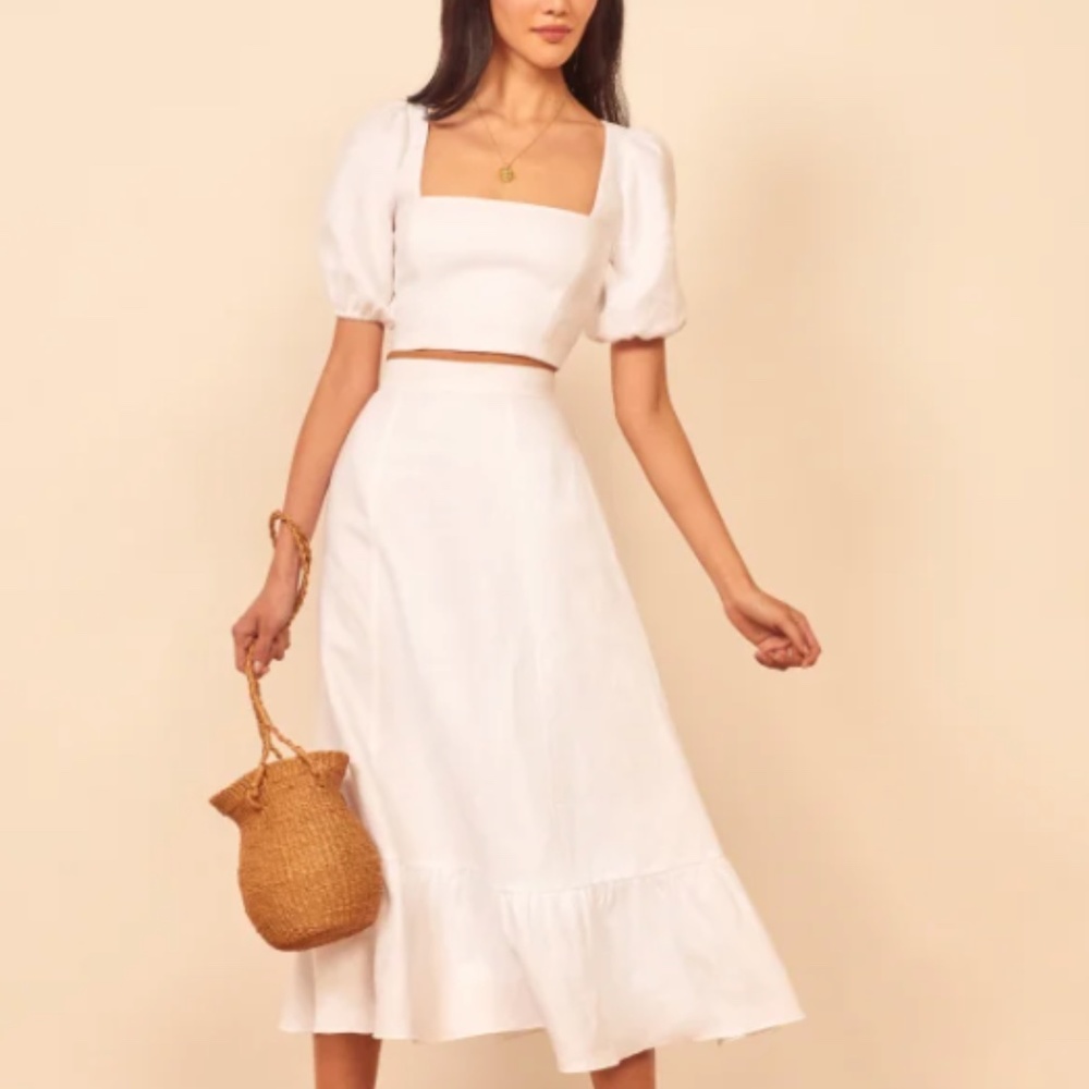 NWT REFORMATION YUCCA Linen 2 Piece White Size 4